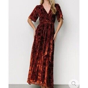 Baltic Born Maxi Dress Womens XL Leslie Burnout Velvet Maroon Copper Empire